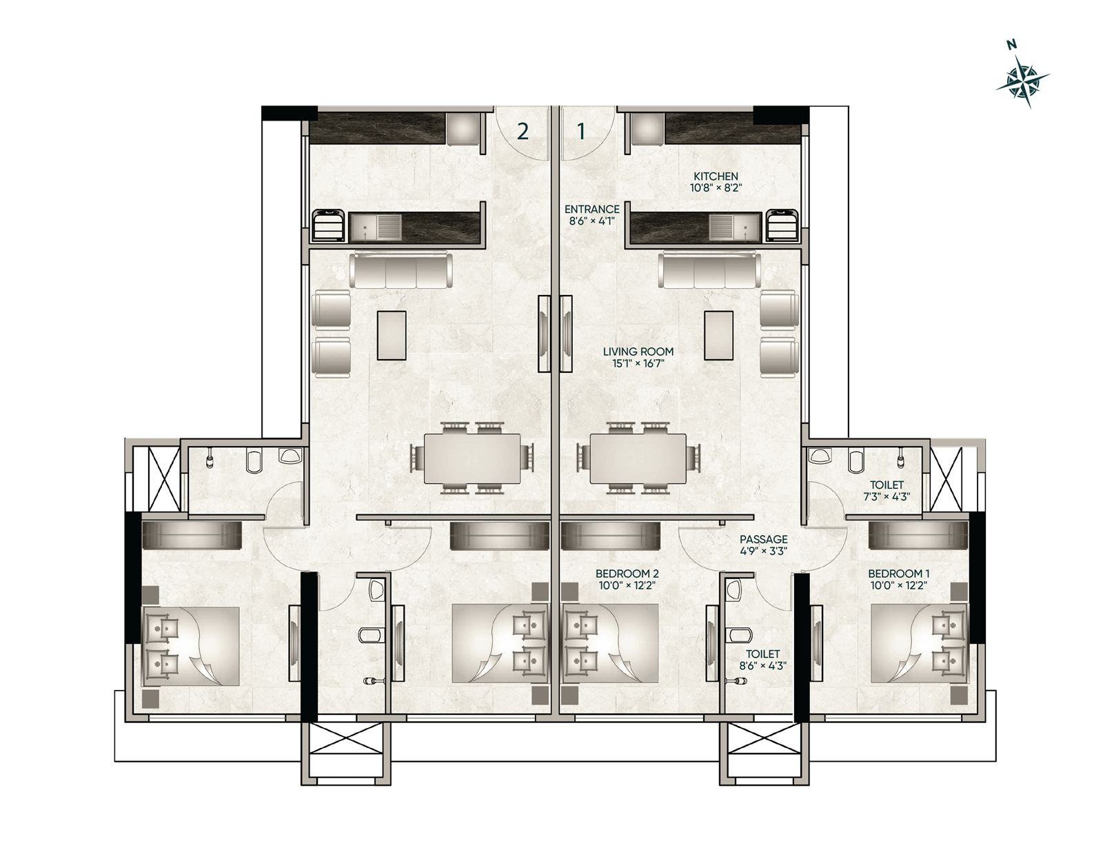 2 BHK Floor Plan